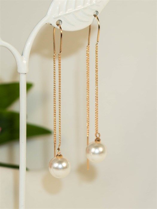 Thread earrings "Pearl drops" (d8)